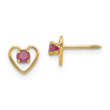 Image of 6mm 14K Yellow Gold Madi K 3mm Ruby Birthstone Heart Earrings