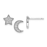 Image of 7.0-8.4mm Sterling Silver Rhodium-Plated CZ Star and Moon Left/Right Earrings