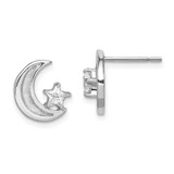 Image of 11.35mm Sterling Silver Rhodium-plated Enamel Glitter Fabric Moon/CZ Star Earrings