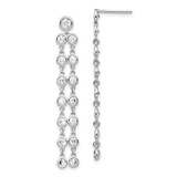 Image of 47.5mm Sterling Shimmer Sterling Silver Rhodium-plated 30 Stone CZ 2 Strand Post Dangle Earrings
