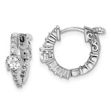 Image of 13.5mm Sterling Shimmer Sterling Silver Rhodium-plated 22 Stone CZ In and Out Round Hinged Hoop Earrings