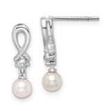 Image of 17mm Sterling Silver Rhodium-plated Freshwater Cultured Pearl Diamond Earrings