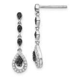 Image of 22mm White Night Sterling Silver Rhodium-plated Black and White Diamond Teardrop Post Dangle Earrings