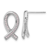 Image of 18mm Brilliant Embers Sterling Silver Rhodium-plated 52 Stone Micro Pave Pink CZ Awareness Ribbon Post Earrings
