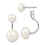 Image of 22.5mm Sterling Silver Rhodium-plated Polished 5-6mm & 8-9mm White Freshwater Cultured Pearl Front & Back Post Dangle Earrings