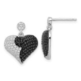 Image of 18mm Sterling Silver Black & Clear CZ True Fire Heart Dangle Post Earrings QMP730