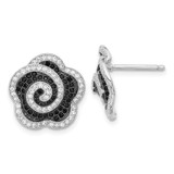 Image of 15.7mm Sterling Silver True Fire Black & Clear CZ Swirl Flower Post Earrings