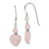 Image of 29mm Sterling Silver Polished & Antiqued Rose Quartz Heart Dangle Earrings