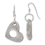 Image of 42.7mm Sterling Silver Brushed Heart Dangle Earrings