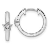 Image of 16mm White Ice Sterling Silver Rhodium-plated Diamond Star Hinged Hoop Earrings