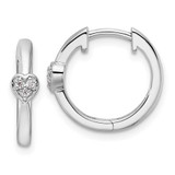Image of 16mm White Ice Sterling Silver Rhodium-plated Diamond Heart Hinged Hoop Earrings