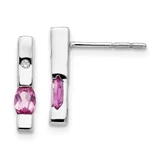 Image of 15mm White Ice Sterling Silver Rhodium-plated Diamond and Pink Tourmaline Post Dangle Earrings