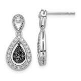Image of 21mm White Night Sterling Silver Rhodium-plated Black and White Diamond Double Teardrop Dangle Post Earrings