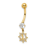 Image of 14K Yellow Gold 14 Gauge CZ Anchor & Ships Wheel Belly Ring