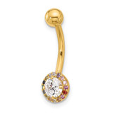 Image of 14K Yellow Gold 14 Gauge Polished Rainbow CZ Belly / Navel Ring