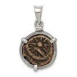 Image of Ancient Coins Sterling Silver and Bronze Antiqued Widows Mite Coin Pendant with a Certificate of Authenticity QAC117