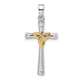 Image of Sterling Silver Rhodium-plated & Gold-plated CZ Cross with Celtic Cross Pendant