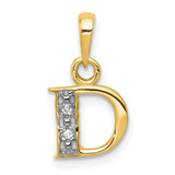 Image of 14K Yellow Gold with Rhodium Diamond Letter D Initial Pendant YC250D