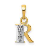 Image of 14K Yellow Gold with Rhodium Diamond Letter R Initial Pendant YC250R