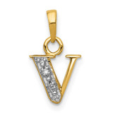 Image of 14K Yellow Gold with Rhodium Diamond Letter V Initial Pendant YC250V