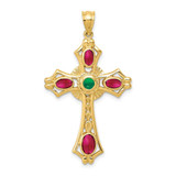 Image of 14K Yellow Gold Ruby and Emerald Cabochon Cross Pendant