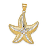 Image of 14K Yellow Gold and Rhodium Diamond-Cut Textured Starfish Pendant