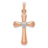 Image of 14k Two-tone Gold Diamond Polished Hollow Latin Heart Cross Pendant