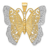 Image of 14K Yellow Gold w/ Rhodium Solid Polished Diamond-cut Filigree Butterfly Pendant