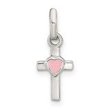 Image of Sterling Silver Cross Pink Enamel Heart Pendant