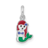 Image of Sterling Silver Rhodium-plated Enamel Kids Mermaid Pendant