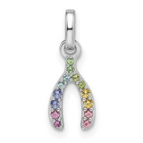 Image of Sterling Silver Rhodium-plated Rainbow Nano Crystal Wishbone Pendant
