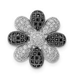 Image of Sterling Silver Rhodium-plated Black & Clear CZ Flower Chain Slide Pendant
