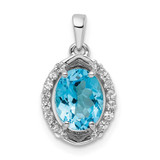 Image of Sterling Silver Rhodium-plated Oval Swiss Blue Topaz/White Topaz Pendant