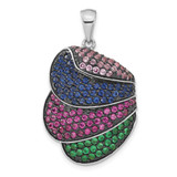 Image of Sterling Silver & Black Rhodium Blue & Green Glass w/ Light & Dark Synthetic Ruby Pendant
