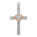 Image of 10k Two-tone Gold Polished Diamond Heart Cross Pendant