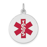 Image of 14k White Gold Red Enamel Medical Jewelry Pendant XM446