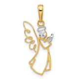 Image of 14K Yellow Gold with White Rhodium Diamond-cut Angel Pendant C4975