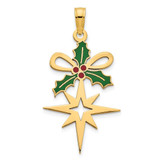 Image of 14K Yellow Gold Epoxy Holly and North Star Pendant