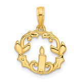 Image of 14K Yellow Gold Polished Candle with Holly Circle Pendant