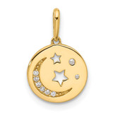 Image of 14K Yellow Gold Polished CZ Moon and Stars in Disc Pendant