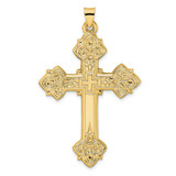 Image of 14K Yellow Gold Polished Hollow Fancy Fleur de Lis Cross Pendant