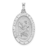 Image of 14k White Gold Polished Oval Solid Saint Christopher Medal Pendant