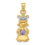 Image of 14k Yellow Gold Diamond and Synthetic June Birthstone Girl Pendant
