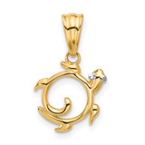 Image of 14K Yellow Gold with White Rhodium Diamond-cut Swirl Turtle Pendant