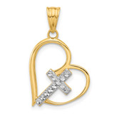 Image of 14K Yellow Gold and White Rhodium Diamond-cut Cross in Heart Pendant