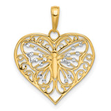 Image of 14K Yellow Gold and White Rhodium Diamond-cut Butterfly Heart Pendant