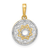 Image of 14K Yellow Gold and White Rhodium Polished Floral Design Circle Pendant