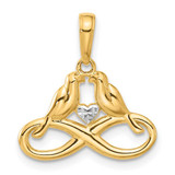 Image of 14K Yellow Gold and White Rhodium Diamond-cut Infinity Love Birds Pendant