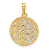 Image of 14K Yellow Gold and Rhodium Polished and Diamond-cut Flower Circle Pendant