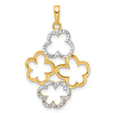 Image of 14K Yellow Gold and White Rhodium Polished and Diamond-cut Flowers Pendant